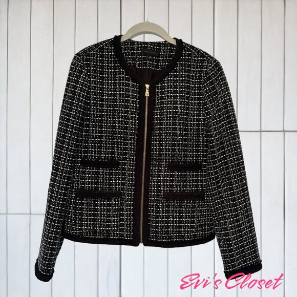 Ann Taylor Jacket Women's  Size 12 Black Wool Blend Full Zip Pockets Lined - Picture 1 of 11